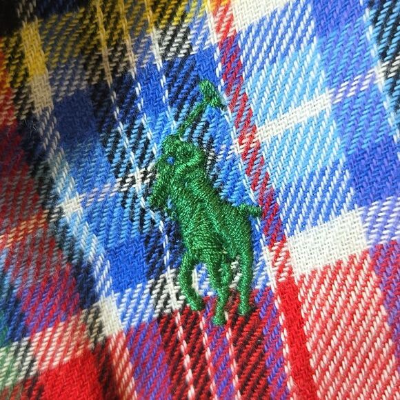 Polo Ralph Lauren Unisex Plaid Cotton Scarf Fringe Multicolor Preppy Academia - Picture 3 of 11